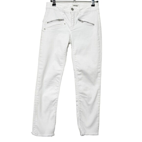Zadig & Voltaire White Ava Permanent Low Rise Frayed Hem Jeans White Size 24 - Picture 1 of 16